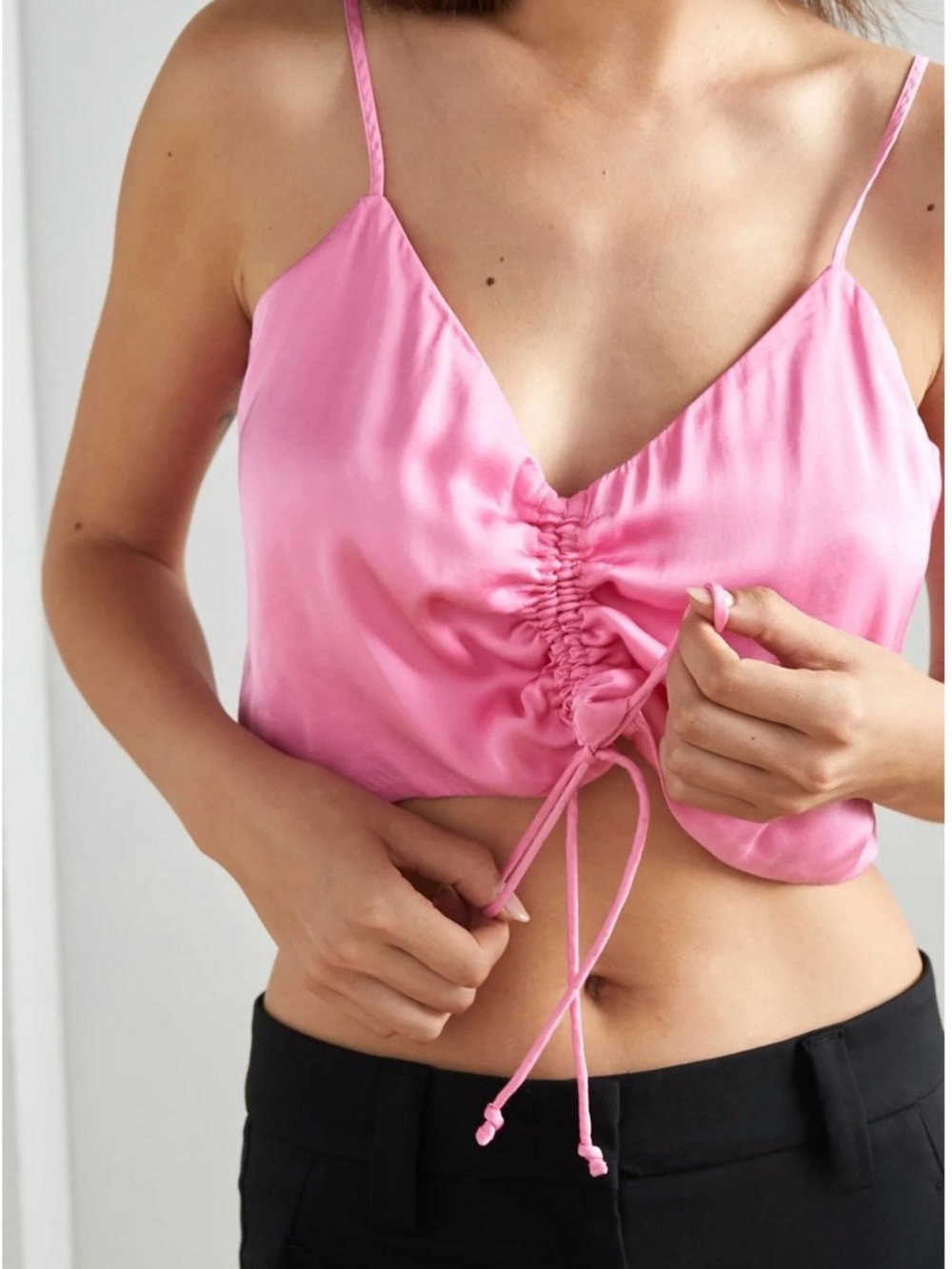 Aerie Satin Cinched Cropped Tank Top SZ XL NWT Scarlet Pink